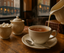 generate an image for a traditional english breakfast tea in London. the focus should be on the tea, sugar and milk - a london cafe look