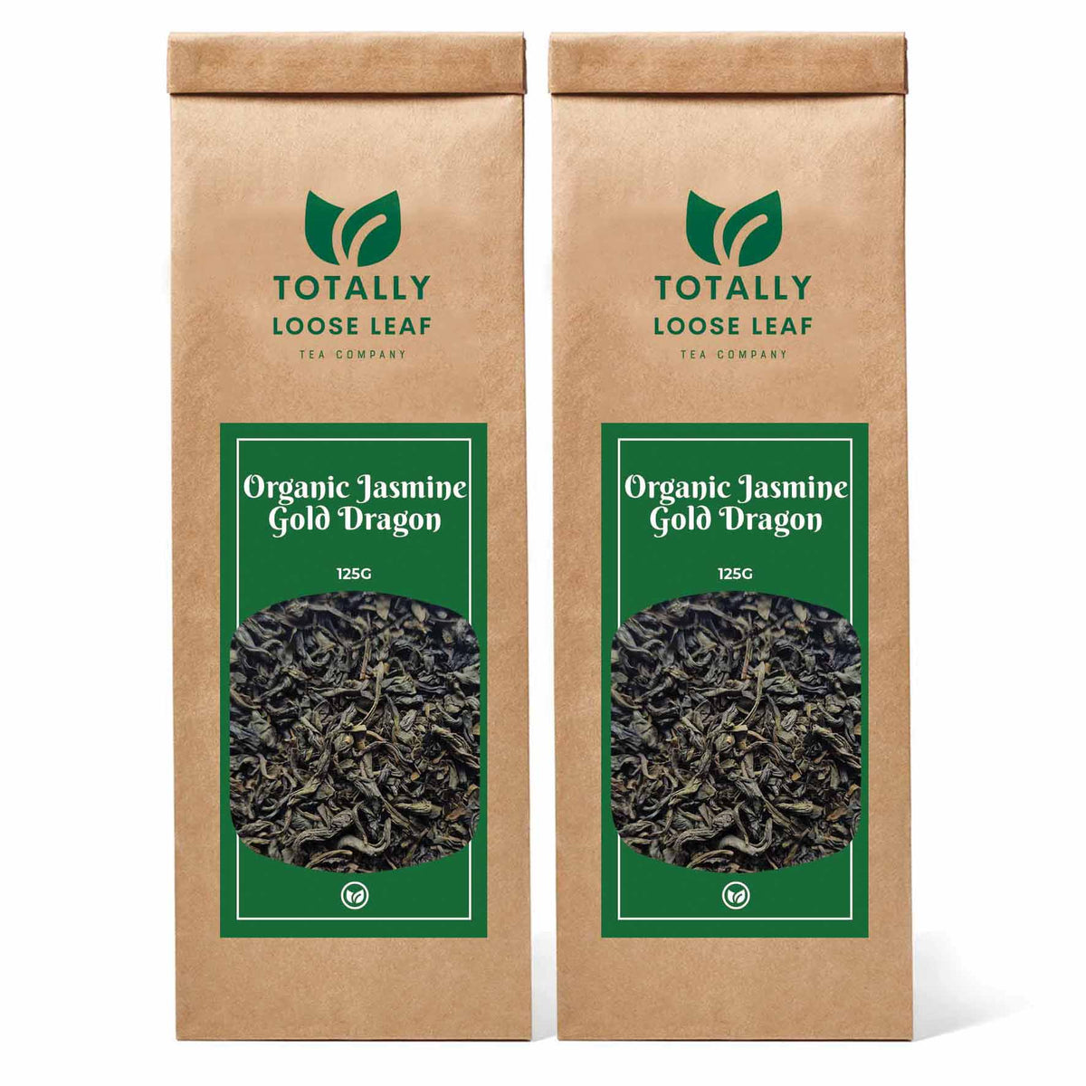 Organic Jasmine Gold Dragon Green Loose Leaf Tea - two pouches
