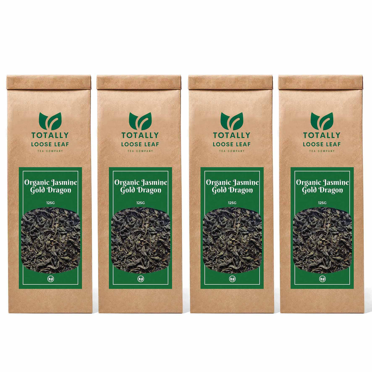 Organic Jasmine Gold Dragon Green Loose Leaf Tea - four pouches